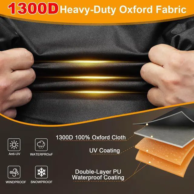 Alt view image 5 of 7 - 1300D Boat Cover - Heavy Duty Waterproof Boat Covers and Motor Cover, Double PU Waterproof, Fits V-Hull, Fish & Ski, Pro-Style, Fishing, Bass Boats (14'-16' Long X 68" Wide)