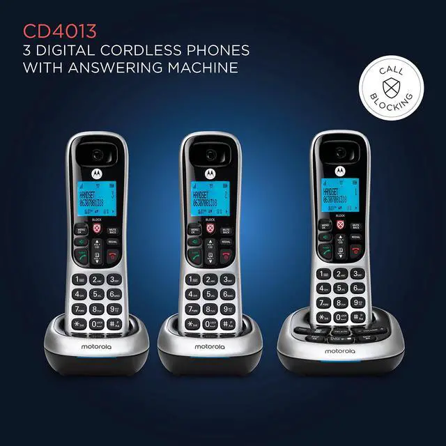 Alt view image 5 of 5 - Motorola CD4013 Digital Cordless Phone with Answering Machine with 3 Handsets, Silver