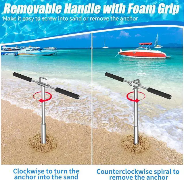 Alt view image 6 of 7 - Boat Sand Anchor, 17"/27"/34"/46" 316 Stainless Steel PWC Sand Anchors Ideal for Pontoon, Kayak Jet Ski Keeps Securely Near Sandbar Beach or Shallow Water, Detachable Design with Handbag Packaging