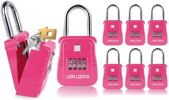 Main image of 1500 Key Lock Box with Code, Lockbox for Keys Outdoor, Realtor Lock Box for Short-Term Rentals, Holds 5 Keys (6 Pack, Pink)