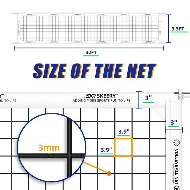 Alt view image 2 of 7 - Professional Volleyball Net,Official Size 32×3.3FT,Equipped with Double Steel Cables with 3.3FT Double Side Bars,Portable Volleyball Net for Backyard,School,Courts(PRO)
