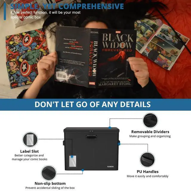 Alt view image 4 of 6 - Graded Comic Book Storage for 30 Comics, Fireproof & Water-Resistant & Moistureproof Stackable CGC Comic Book Box with Label Window and Lock, Comic Book Case with Internal Triple Dividers