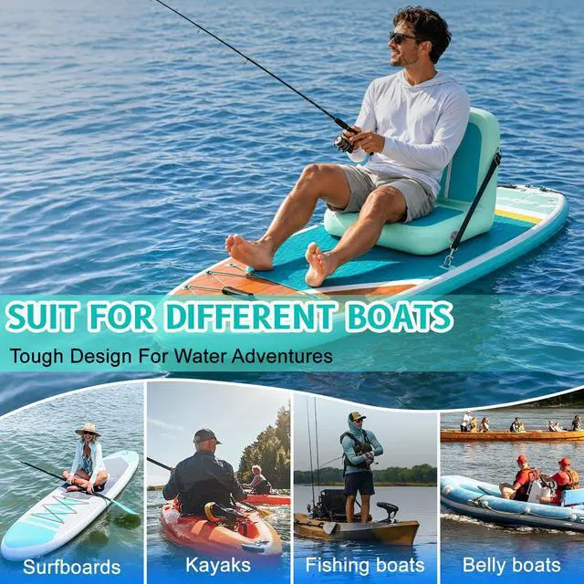 Alt view image 7 of 7 - Inflatable Kayak Seat with Back Support & Mesh Storage Bag, Adjustable Paddle Board Cushion Chair for Adults, Portable Blow Up Seats for SUP Raft Canoe Fishing Boat