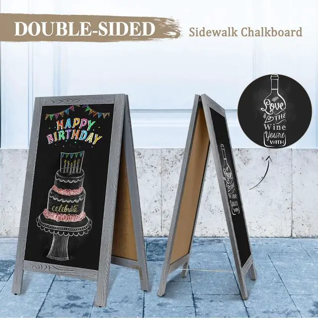Alt view image 3 of 7 - Double-Sided Magnetic 40" x 20" Gray Chalk Board Sign Board | Wooden A-Frame Sign, Sandwich Board Signs Outdoor, Chalkboard Easel, Menu Board for Restaurant, Business or Wedding