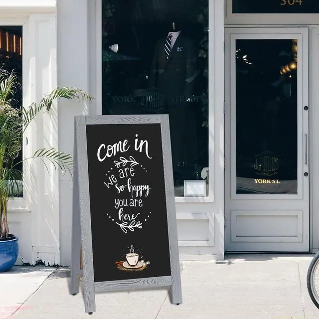 Alt view image 7 of 7 - Double-Sided Magnetic 40" x 20" Gray Chalk Board Sign Board | Wooden A-Frame Sign, Sandwich Board Signs Outdoor, Chalkboard Easel, Menu Board for Restaurant, Business or Wedding