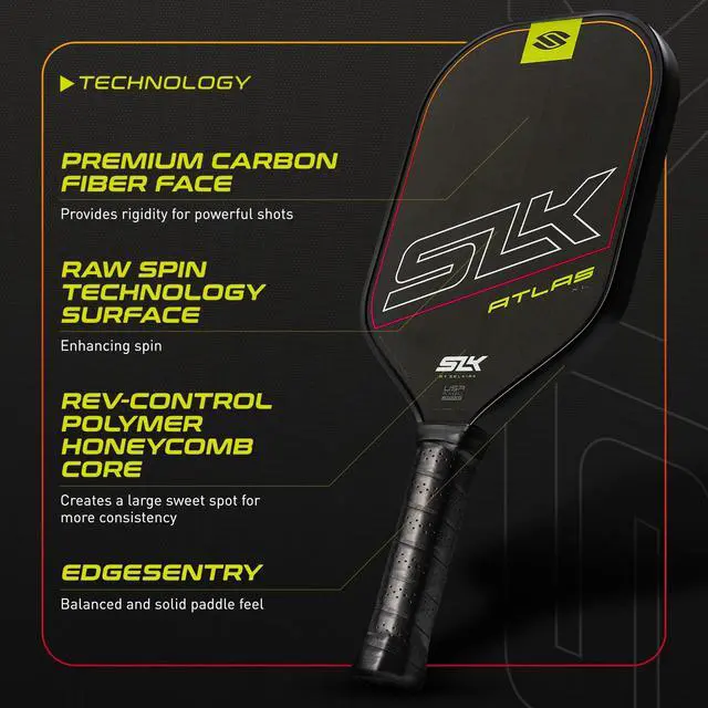 Alt view image 6 of 7 - SLK Atlas Pickleball Paddles | Carbon Fiber Honeycomb | A midweight pickleball racket built for beginners, with a forgiving sweet spot and added spin