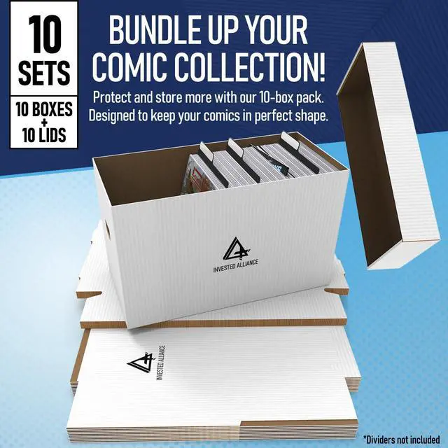 Alt view image 3 of 7 - Premium Short Comic Book Storage Box Organizer with Lid | Thick Cardboard Comic Storage Box For Collectibles Fits 150-175 Current/Silver Age, Heavy Duty & Stackable