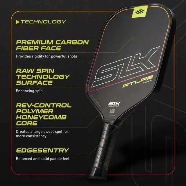 Alt view image 5 of 7 - SLK Atlas Pickleball Paddles | Carbon Fiber Honeycomb | A midweight pickleball racket built for beginners, with a forgiving sweet spot and added spin