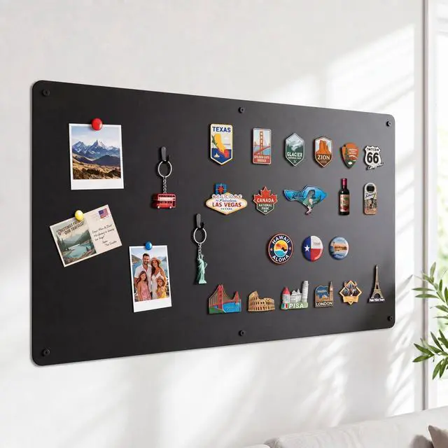 Main image of Large Magnetic Board for Wall: Non-Magnetic Fridge Solution | Matte Black Metal Travel Souvenir Magnet Display Board - 39.4" x 19.7" Screw-Mounted Living Room Decor for Travelers