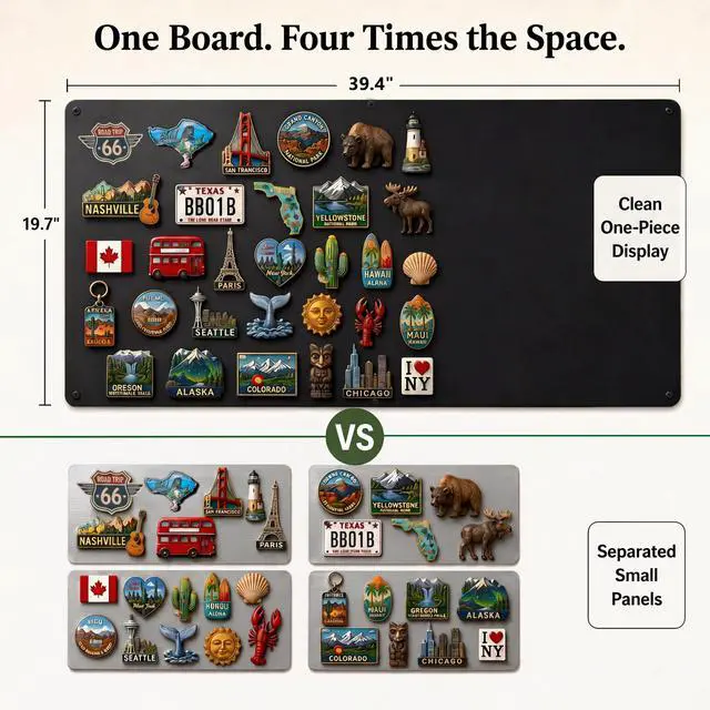 Alt view image 4 of 7 - Large Magnetic Board for Wall: Non-Magnetic Fridge Solution | Matte Black Metal Travel Souvenir Magnet Display Board - 39.4" x 19.7" Screw-Mounted Living Room Decor for Travelers