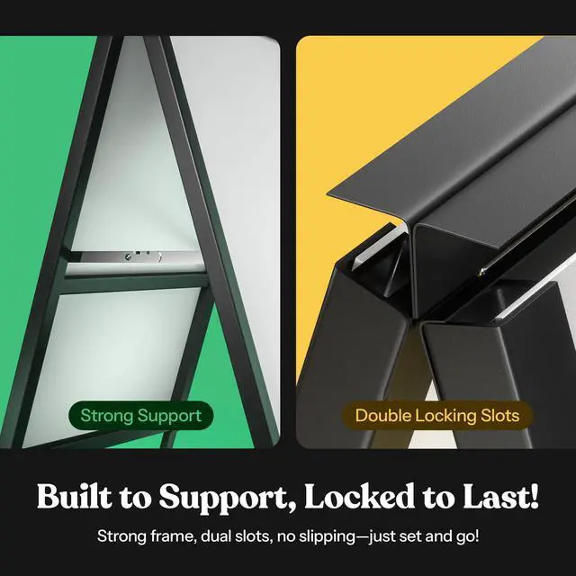 Alt view image 6 of 7 - Outdoor A-Frame Sidewalk Sign 22x28 Inch Sandwich Board, Black Coated Steel Metal Double-Sided, Heavy Duty Slide-in Folding Frame Sign Holder, 2 Corrugated Plastic Poster Boards, Display Stand
