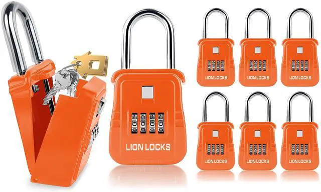 Main image of 1500 Key Lock Box with Code, Lockbox for Keys Outdoor, Realtor Lock Box for Short-Term Rentals, Holds 5 Keys (6 Pack, Orange)