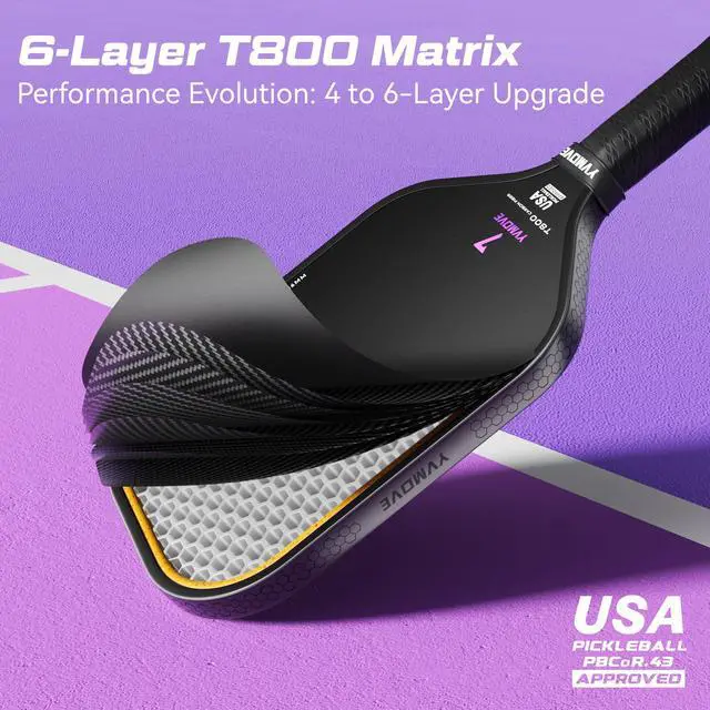 Alt view image 2 of 7 - USAPA Approved Pickleball Paddle 6-Layer T800 Carbon Fiber 16mm Thermoformed Pickleball Racket with High Spin & Extended Grip, Professional Pickleball Paddle for Control and Power