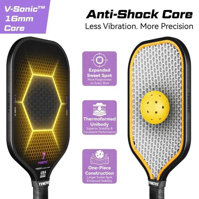 Alt view image 5 of 7 - USAPA Approved Pickleball Paddle 6-Layer T800 Carbon Fiber 16mm Thermoformed Pickleball Racket with High Spin & Extended Grip, Professional Pickleball Paddle for Control and Power