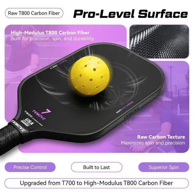 Alt view image 3 of 7 - USAPA Approved Pickleball Paddle 6-Layer T800 Carbon Fiber 16mm Thermoformed Pickleball Racket with High Spin & Extended Grip, Professional Pickleball Paddle for Control and Power