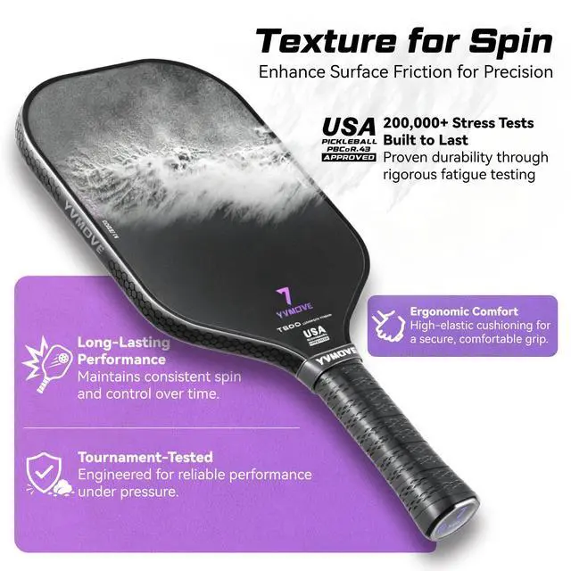 Alt view image 4 of 7 - USAPA Approved Pickleball Paddle 6-Layer T800 Carbon Fiber 16mm Thermoformed Pickleball Racket with High Spin & Extended Grip, Professional Pickleball Paddle for Control and Power