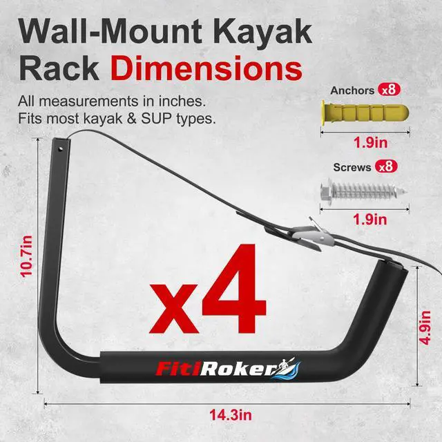Alt view image 4 of 7 - Kayak Storage Rack 120LB Wall Mounted Kayak Hook | EVA Padded Garage Storage Mount for Canoes, Paddle Boards, Ladders and Bikes Indoor Outdoor Organization
