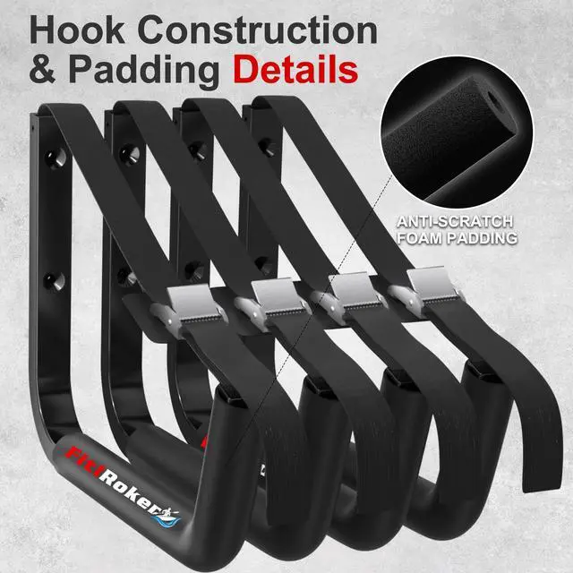 Alt view image 5 of 7 - Kayak Storage Rack 120LB Wall Mounted Kayak Hook | EVA Padded Garage Storage Mount for Canoes, Paddle Boards, Ladders and Bikes Indoor Outdoor Organization