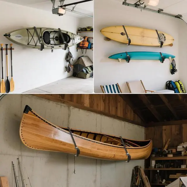 Alt view image 7 of 7 - Kayak Storage Rack 120LB Wall Mounted Kayak Hook | EVA Padded Garage Storage Mount for Canoes, Paddle Boards, Ladders and Bikes Indoor Outdoor Organization