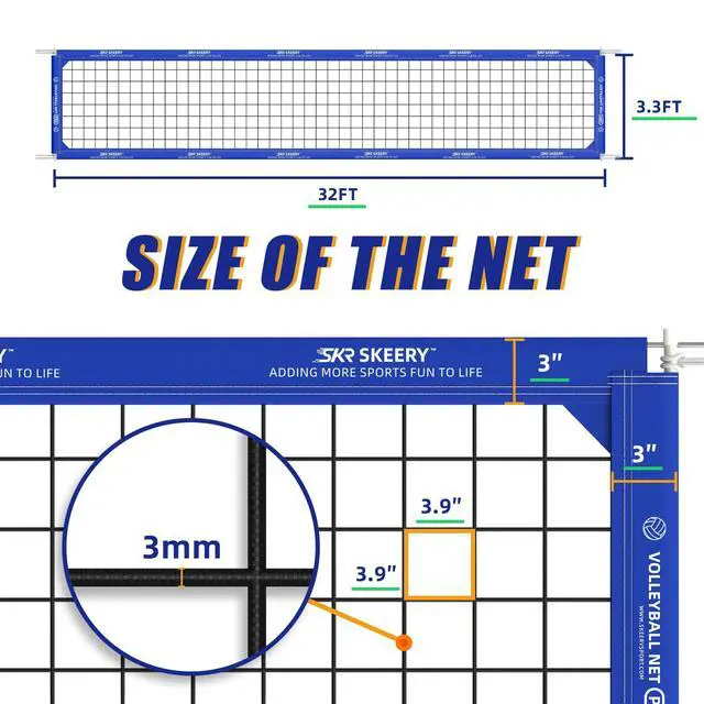 Alt view image 2 of 7 - Professional Volleyball Net,Official Size 32×3.3FT,Equipped with Double Steel Cables with 3.3FT Double Side Bars,Portable Volleyball Net for Backyard,School,Courts(PRO)