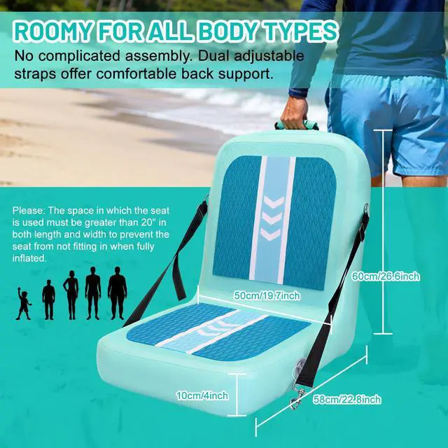 Alt view image 3 of 7 - Inflatable Kayak Seat with Back Support & Mesh Storage Bag, Adjustable Paddle Board Cushion Chair for Adults, Portable Blow Up Seats for SUP Raft Canoe Fishing Boat