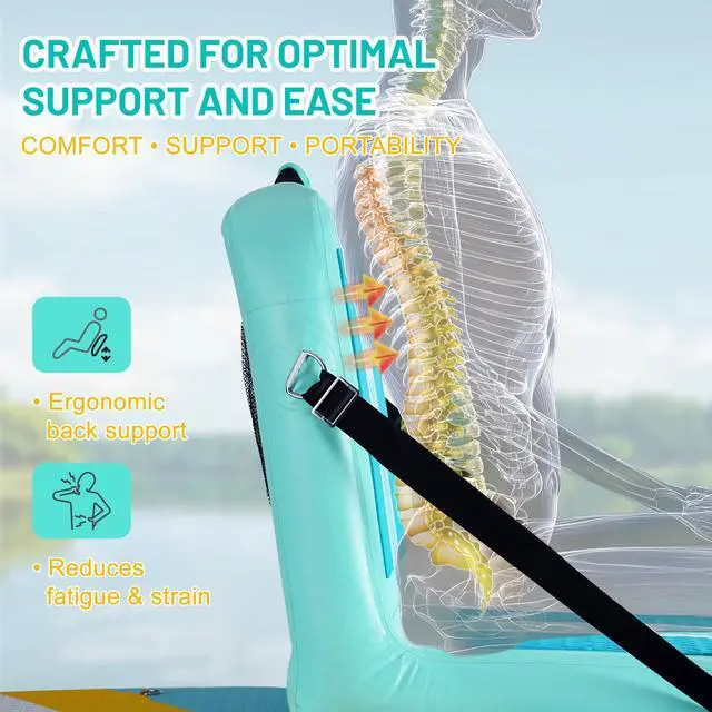 Alt view image 4 of 7 - Inflatable Kayak Seat with Back Support & Mesh Storage Bag, Adjustable Paddle Board Cushion Chair for Adults, Portable Blow Up Seats for SUP Raft Canoe Fishing Boat
