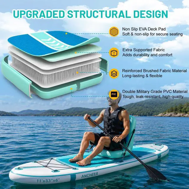 Alt view image 5 of 7 - Inflatable Kayak Seat with Back Support & Mesh Storage Bag, Adjustable Paddle Board Cushion Chair for Adults, Portable Blow Up Seats for SUP Raft Canoe Fishing Boat