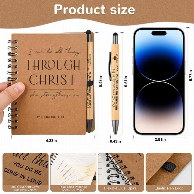 Alt view image 3 of 7 - 60 Sets of Christian Spiral Notebooks Bulk Prayer Journals with Pens Small Notepad (5.43x4.33) - Christian Gifts for Church Members, Bible Study Groups & Church Families