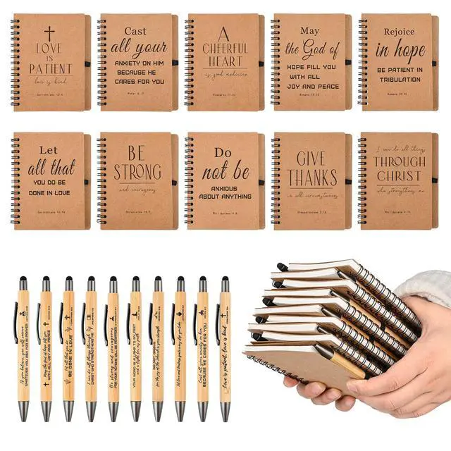 Alt view image 2 of 7 - 60 Sets of Christian Spiral Notebooks Bulk Prayer Journals with Pens Small Notepad (5.43x4.33) - Christian Gifts for Church Members, Bible Study Groups & Church Families