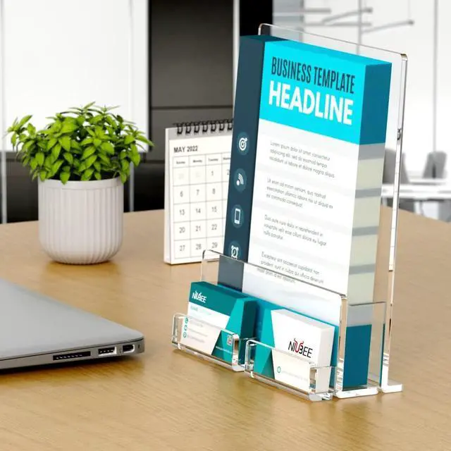Alt view image 5 of 7 - 6-Pack Acrylic Brochure Holder 8.5*11 inches, Clear Brochure Display Stand with Acrylic Business Card Holder, Plastic Flyer Display Stand for Magazine, Pamphlet, Booklets, Menu, Journals