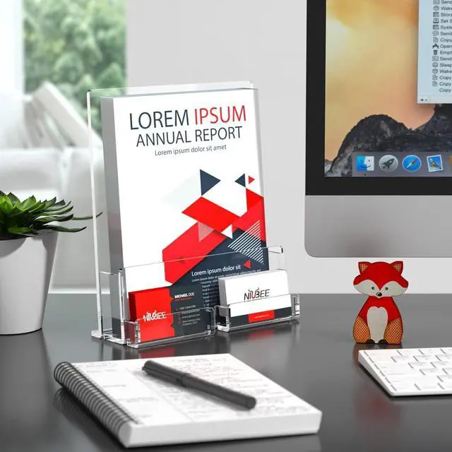 Alt view image 6 of 7 - 6-Pack Acrylic Brochure Holder 8.5*11 inches, Clear Brochure Display Stand with Acrylic Business Card Holder, Plastic Flyer Display Stand for Magazine, Pamphlet, Booklets, Menu, Journals