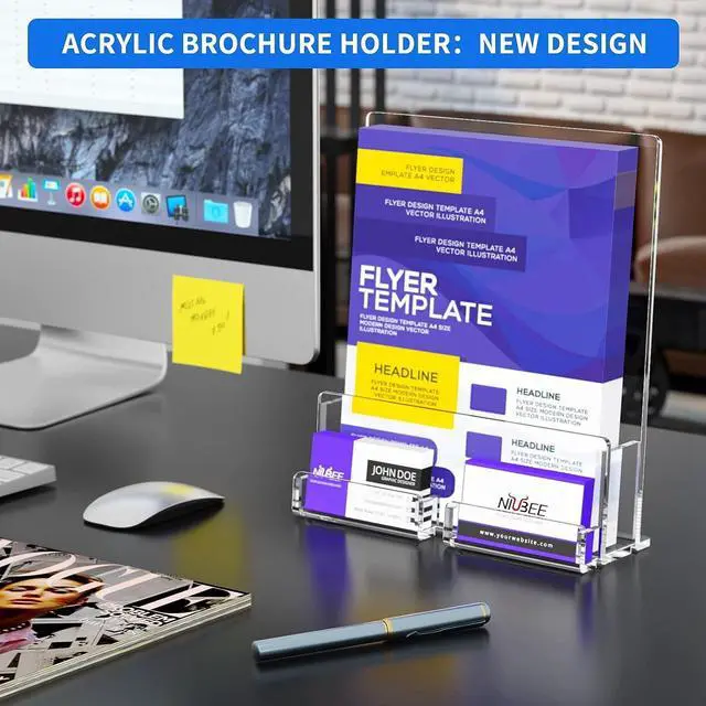 Alt view image 7 of 7 - 6-Pack Acrylic Brochure Holder 8.5*11 inches, Clear Brochure Display Stand with Acrylic Business Card Holder, Plastic Flyer Display Stand for Magazine, Pamphlet, Booklets, Menu, Journals