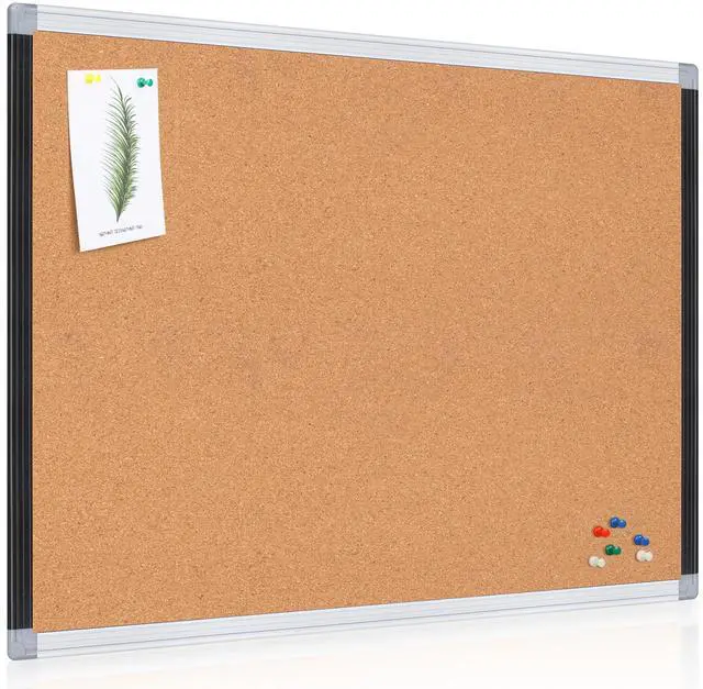 Main image of Large Cork Bulletin Board 36" x 48", Black/Sliver Aluminium Framed Corkboard, 4 x 3 Office Board for Wall Decor, Wall Mounted Notice Pin Board with 18 Push Pins for School, Home & Office
