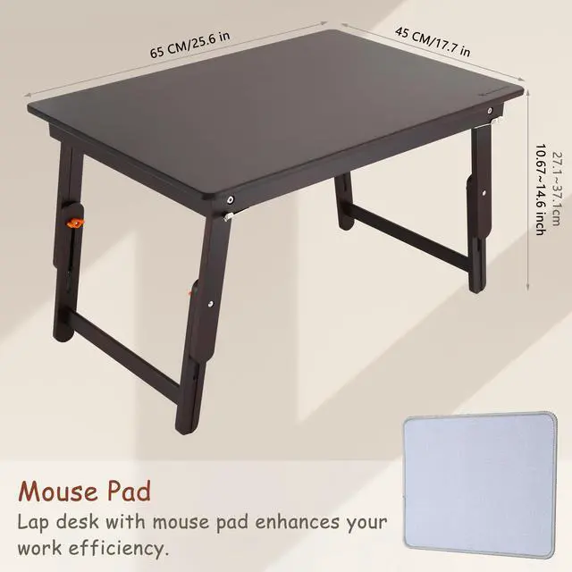 Alt view image 4 of 7 - Foldable Laptop Desk, 25.6 Inch Laptop Bed Tray Table with Mouse Pad, Adjustable Floor Table for Writing Eating Gaming, Lap Table for Adults, Kids, Black Walnut