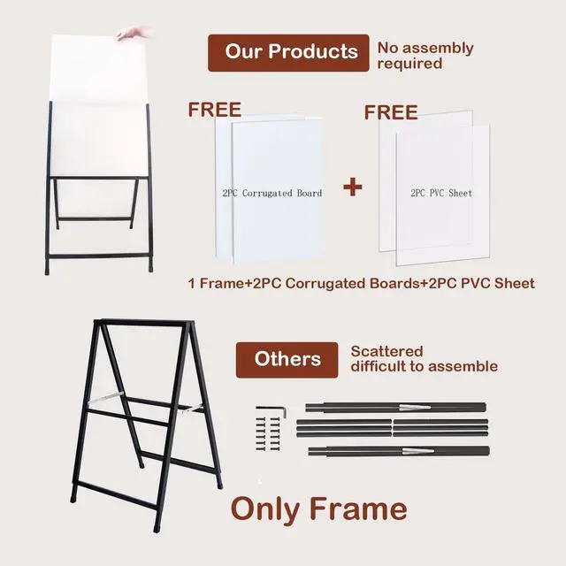 Alt view image 2 of 7 - A Frame Sidewalk Sign 24x36 inches Sandwich Board Signs Outdoor Heavy Duty Double-Sided,including 2 Anti-Glare Covers & Corrugated Boards for Business Indoor Outdoor,Black