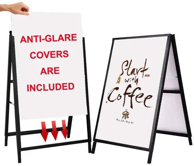 Main image of A Frame Sidewalk Sign 24x36 inches Sandwich Board Signs Outdoor Heavy Duty Double-Sided,including 2 Anti-Glare Covers & Corrugated Boards for Business Indoor Outdoor,Black