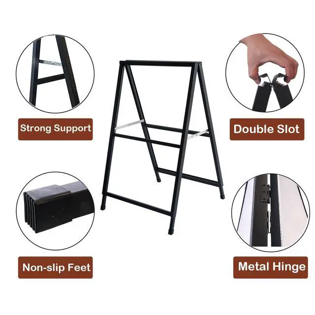 Alt view image 3 of 7 - A Frame Sidewalk Sign 24x36 inches Sandwich Board Signs Outdoor Heavy Duty Double-Sided,including 2 Anti-Glare Covers & Corrugated Boards for Business Indoor Outdoor,Black
