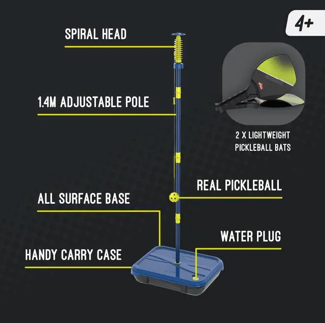 Alt view image 3 of 7 - Pickleball Paddles Tether Tennis Game Set - Portable All-Surface Base, Durable, Easy Assembly, Indoor & Outdoor Games, Backyard Games for Kids, Active Play for Kids and Families, Ages 6+