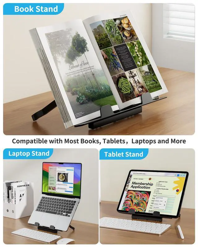 Alt view image 3 of 7 - Laptop Table with LED Desk Light, Laptop Stand for Bed, Height Adjustments Bed Desk with Book Stand for Reading Writing Drawing (Black)