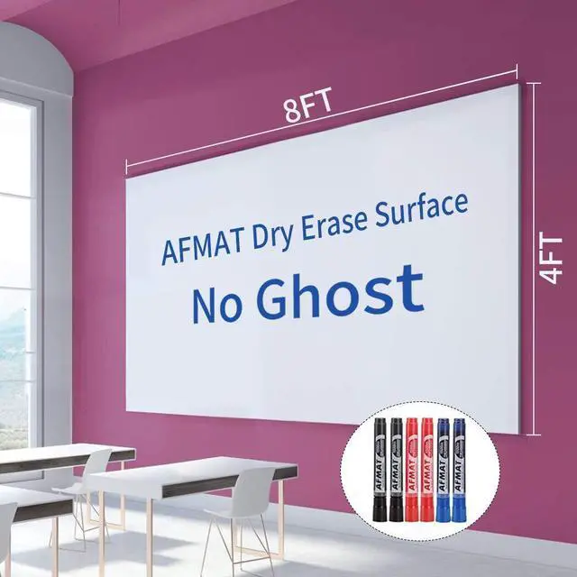 Main image of Dry Erase Whiteboard Paper, Large White Board Stickers for Wall, 8x4ft Dry Erase Paper Roll with Adhesive Backing, Perfect Replacement for White Board, No Ghost After 60 Days, 6 Much Better Markers