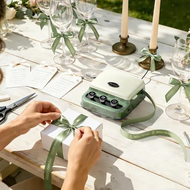Alt view image 2 of 7 - P15 Ribbon Printer, Custom Text/Icon Mini Bluetooth Portable Label Maker Machine with 4 Tapes for Gift Wrap, Decorations, Cloth Tags, DIY Crafts, Wedding Bouquets, Party Favors
