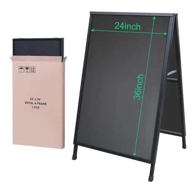 Alt view image 2 of 7 - Heavy Duty Slide-in Folding Sandwich Board A-Frame Sidewalk Sign 24x36 Inch Black Coated Steel Metal Double-Sided Pavement Sign (2 Corrugated Plastic Poster Board)