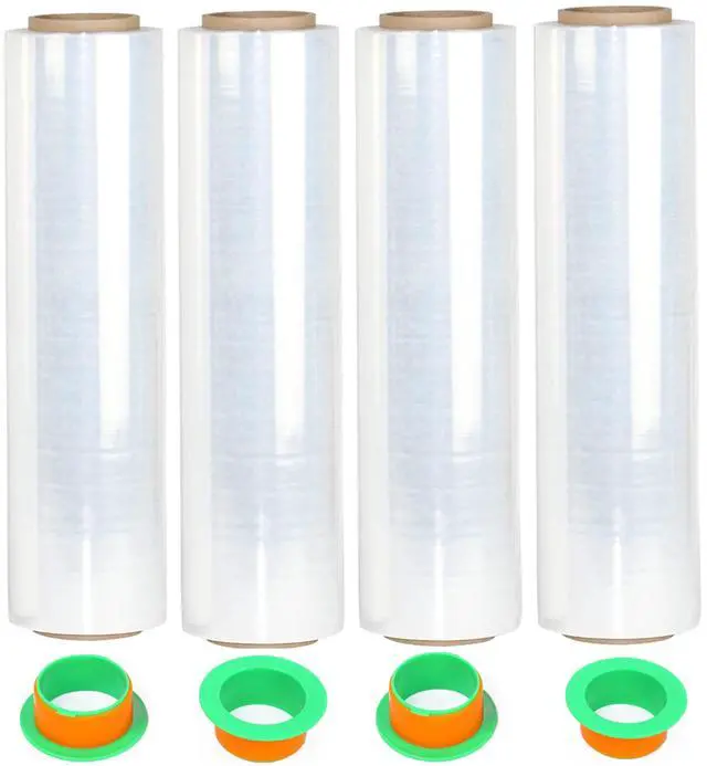 Main image of 4-Pack Clear Stretch Wrap 18" x 1000 Feet 80 Gauge Industrial Strength with Plastic Handle, Plastic Pallet Supplies Durable Self-Adhering for Packing, Moving, Heavy Duty Shrink Film Rolls