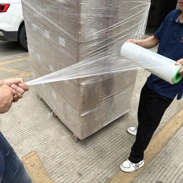 Alt view image 4 of 5 - 4-Pack Clear Stretch Wrap 18" x 1000 Feet 80 Gauge Industrial Strength with Plastic Handle, Plastic Pallet Supplies Durable Self-Adhering for Packing, Moving, Heavy Duty Shrink Film Rolls