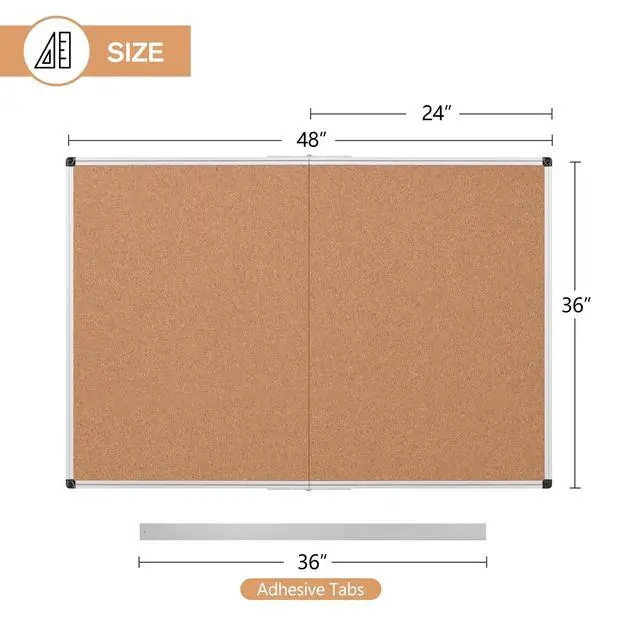 Alt view image 4 of 7 - Cork Board Bulletin Board 36 x 48, Silver Aluminium Framed 4x3 Corkboard, Foldable Office Board for Wall, Large Wall Mounted Notice Pin Board with 36 Push Pins for School, Home & Office