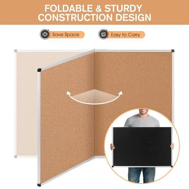 Alt view image 5 of 7 - Cork Board Bulletin Board 36 x 48, Silver Aluminium Framed 4x3 Corkboard, Foldable Office Board for Wall, Large Wall Mounted Notice Pin Board with 36 Push Pins for School, Home & Office