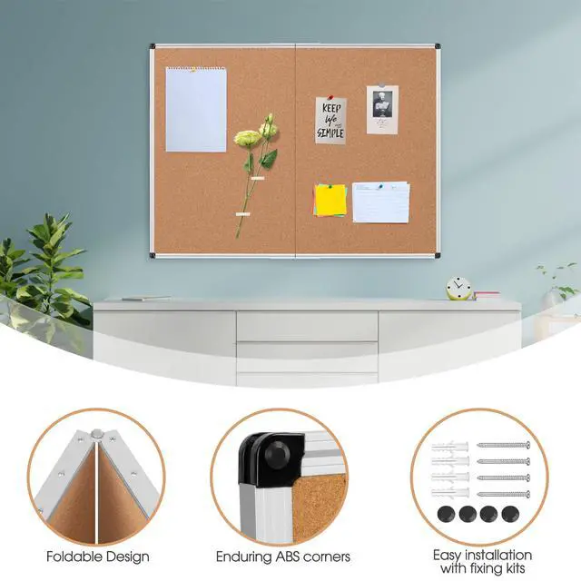 Alt view image 6 of 7 - Cork Board Bulletin Board 36 x 48, Silver Aluminium Framed 4x3 Corkboard, Foldable Office Board for Wall, Large Wall Mounted Notice Pin Board with 36 Push Pins for School, Home & Office