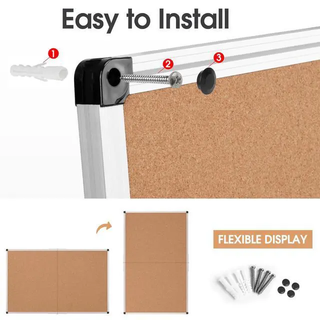 Alt view image 7 of 7 - Cork Board Bulletin Board 36 x 48, Silver Aluminium Framed 4x3 Corkboard, Foldable Office Board for Wall, Large Wall Mounted Notice Pin Board with 36 Push Pins for School, Home & Office