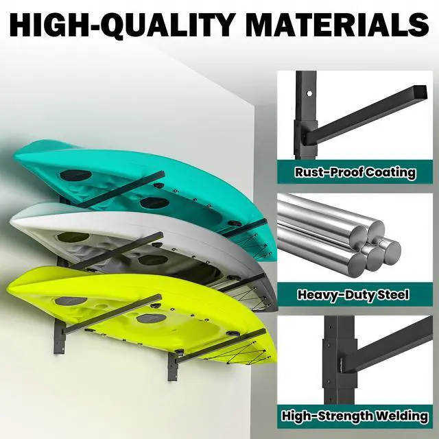 Alt view image 3 of 6 - Wall Mounted Kayak Storage Rack, Adjustable Kayak Holder, Heavy Duty Canoe Rack, Indoor & Outdoor Use