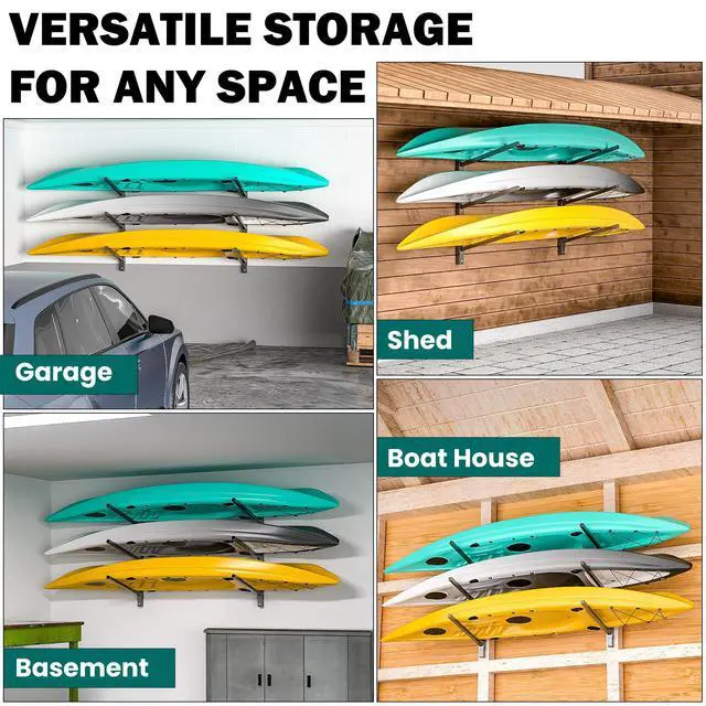 Alt view image 5 of 6 - Wall Mounted Kayak Storage Rack, Adjustable Kayak Holder, Heavy Duty Canoe Rack, Indoor & Outdoor Use